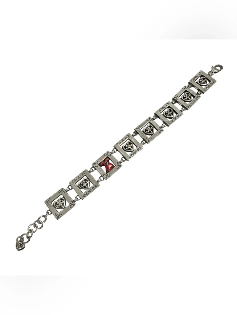 Brighton Silver & Red Heart Dress Engraved Motivational Quote Bracelet